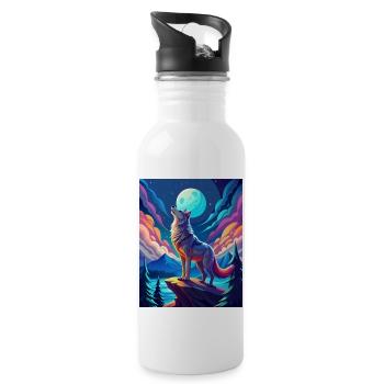 heulender Wolf - Trinkflasche mit integriertem Trinkhalm - Weiß - Rechts