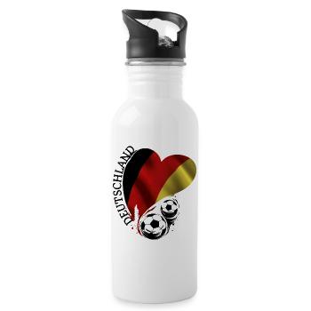 Fussball Herz Deutschland Liebe Schwarzrotgelb - Trinkflasche mit integriertem Trinkhalm - Weiß - Rechts