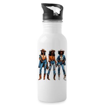 Black girl Western Rodeo Juneteenth Texas - Water bottle with straw - white - Right