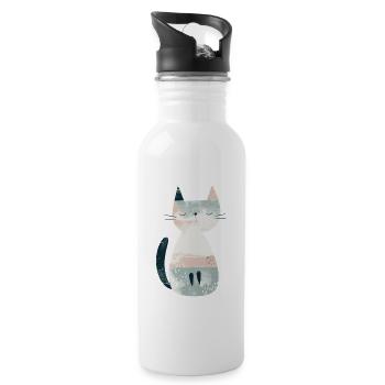 Niedliche skurrile Katzenillustration - Entzückendes Tier - Trinkflasche mit integriertem Trinkhalm - Weiß - Rechts