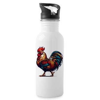 magnificent rooster in bright colors - Water bottle with straw - white - Right