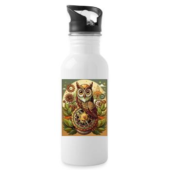 Eule der Zeit - Trinkflasche mit integriertem Trinkhalm - Weiß - Rechts