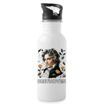 Ludwig van Beethoven - Trinkflasche mit integriertem Trinkhalm - Weiß - Rechts