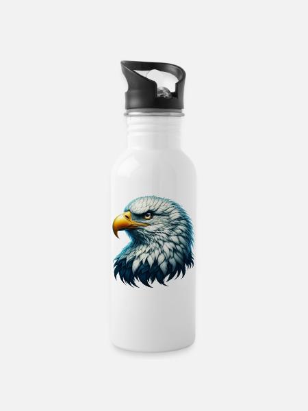 Adler - Trinkflasche mit integriertem Trinkhalm - Weiß