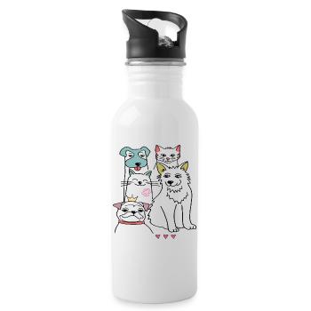 Bons amis, chien et chat - Gourde avec paille intégrée - blanc - Droite