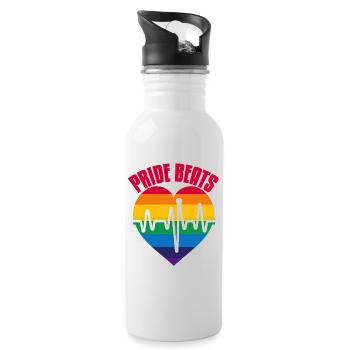 PRIDE BEATS: Pride und Einheit feiern - Trinkflasche mit integriertem Trinkhalm - Weiß - Rechts