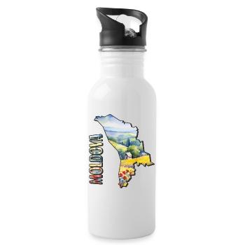 Watercolor Map of Moldova - Water bottle with straw - white - Right