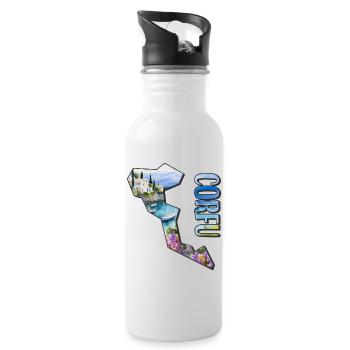 Aquarell Landkarte Korfu - Trinkflasche mit integriertem Trinkhalm - Weiß - Rechts