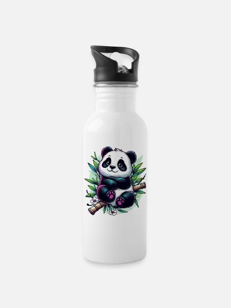 Panda - Trinkflasche mit integriertem Trinkhalm - Weiß