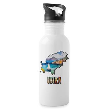 Watercolor Map Ibiza - Water bottle with straw - white - Right
