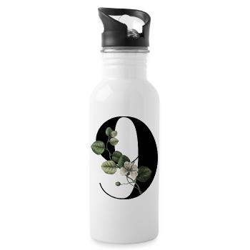 Nummer 9 Blumengrün -9. Blumengeburtstag - Trinkflasche mit integriertem Trinkhalm - Weiß - Rechts