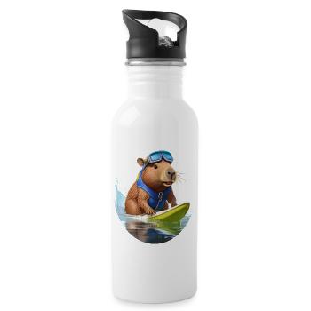 Niedliches Capybara macht Wassersport - Trinkflasche mit integriertem Trinkhalm - Weiß - Rechts