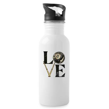 Pool Billard Billardtisch "LOVE" Sprüche Snooker - Trinkflasche mit integriertem Trinkhalm - Weiß - Rechts
