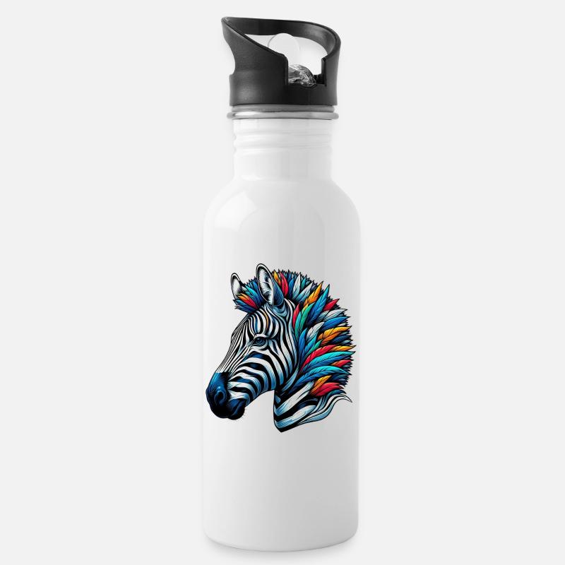 Zebra - Trinkflasche mit integriertem Trinkhalm - Weiß