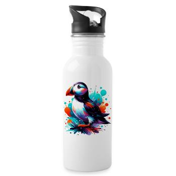 Papageitaucher - Trinkflasche mit integriertem Trinkhalm - Weiß - Rechts
