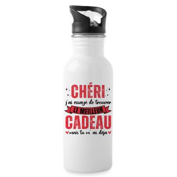 Chéri tu m' as déja humour Saint-Valentin cadeau - Gourde avec paille intégrée - blanc - Droite