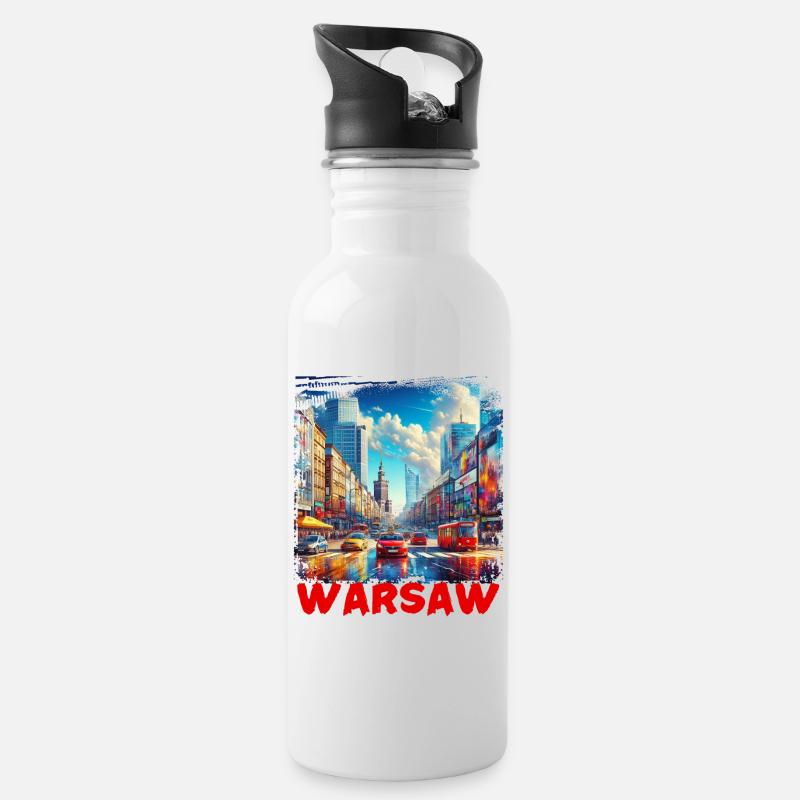 Warschau - Trinkflasche mit integriertem Trinkhalm - Weiß
