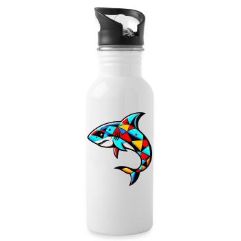 Harlekin-Hai - Trinkflasche mit integriertem Trinkhalm - Weiß - Rechts