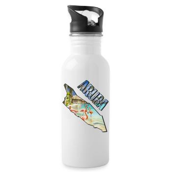 Aquarell Landkarte Aruba - Trinkflasche mit integriertem Trinkhalm - Weiß - Rechts