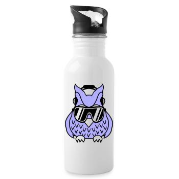Cool Cute DJ Owl Party Club Music Owls Bird - Water bottle with straw - white - Right