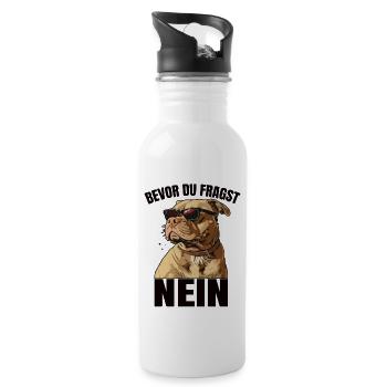 Bevor du Fragst nein lustiger Hund Spruch - Trinkflasche mit integriertem Trinkhalm - Weiß - Rechts