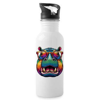 Nilpferd mit Brille - Trinkflasche mit integriertem Trinkhalm - Weiß - Rechts
