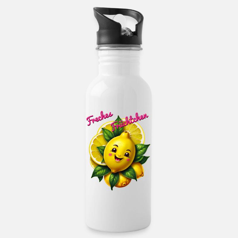 Freches Früchtchen - Trinkflasche mit integriertem Trinkhalm - Weiß