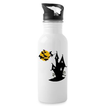 Hexenhaus mit Mond und Fledermäusen - Trinkflasche mit integriertem Trinkhalm - Weiß - Rechts