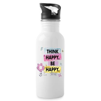 Think Happy, Be Happy - Trinkflasche mit integriertem Trinkhalm - Weiß - Rechts