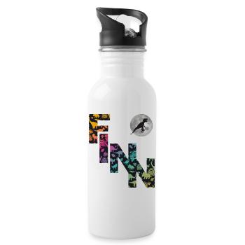 FINN - Schöner Jungen Name mit Dinosaurier - Trinkflasche mit integriertem Trinkhalm - Weiß - Rechts