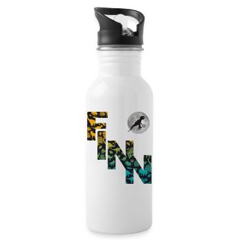 FINN - Schöner Jungen Name mit Dinosaurier - Trinkflasche mit integriertem Trinkhalm - Weiß - Rechts