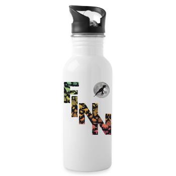 FINN - Schöner Jungen Name mit Dinosaurier - Trinkflasche mit integriertem Trinkhalm - Weiß - Rechts