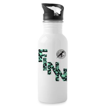 FINN - Schöner Jungen Name mit Dinosaurier - Trinkflasche mit integriertem Trinkhalm - Weiß - Rechts