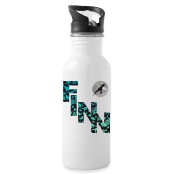 FINN - Schöner Jungen Name mit Dinosaurier - Trinkflasche mit integriertem Trinkhalm - Weiß - Rechts