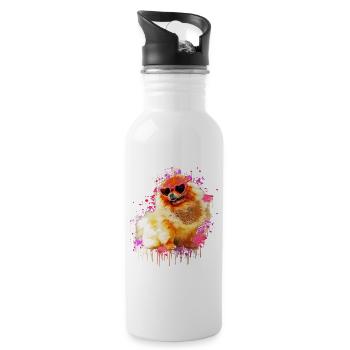 Zwergspitz mit Sonnenbrille Pommeranischer Spitz - Trinkflasche mit integriertem Trinkhalm - Weiß - Rechts