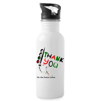 Thank you, thank you for the colorful life - Water bottle with straw - white - Right