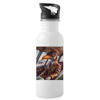 Dinos leben heute – Flugsaurier als Pilot - Trinkflasche mit integriertem Trinkhalm - Weiß - Rechts