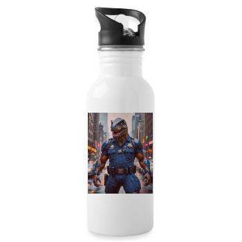 Dinos leben Heute Polizist in einer Großstadt - Trinkflasche mit integriertem Trinkhalm - Weiß - Rechts