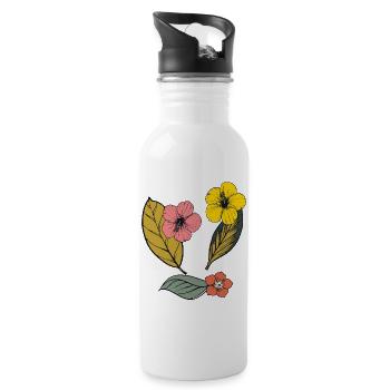 Autumn floral, Hibiskus - Trinkflasche mit integriertem Trinkhalm - Weiß - Rechts