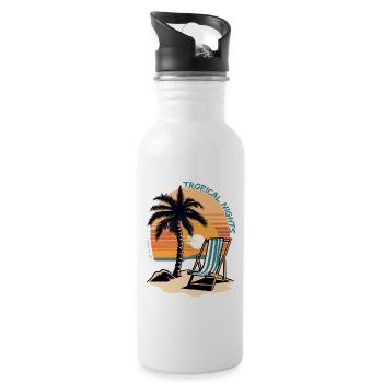 Tropical Nights Palme Strand Sonne Meer Vintage - Trinkflasche mit integriertem Trinkhalm - Weiß - Rechts