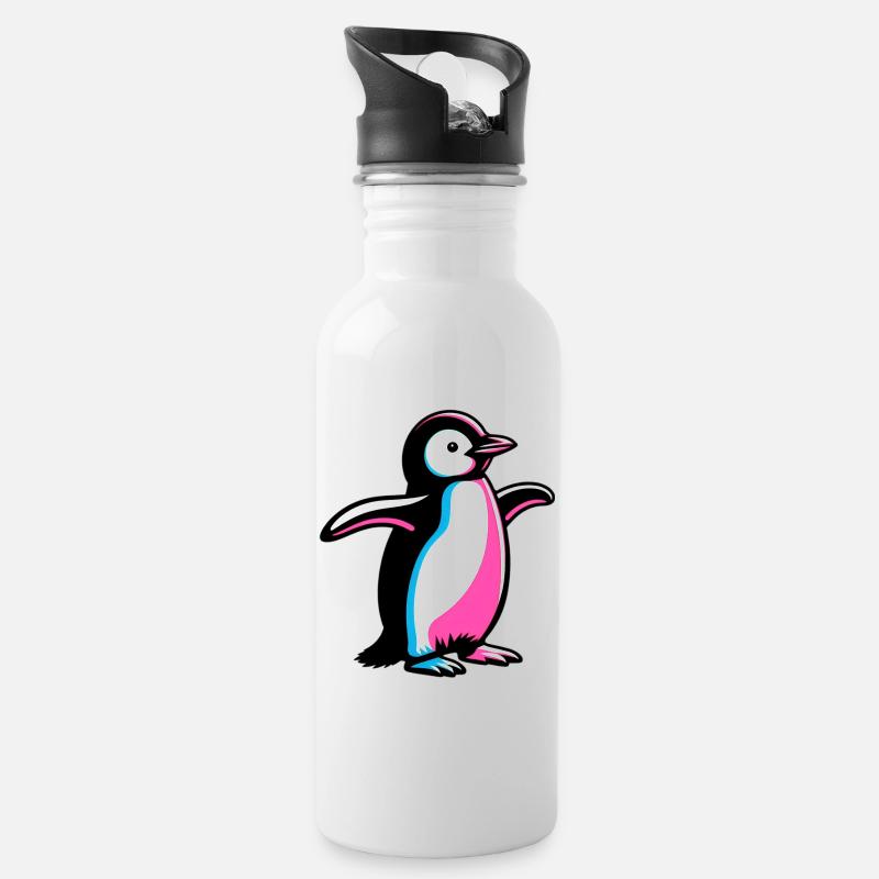 Pinguin - Trinkflasche mit integriertem Trinkhalm - Weiß