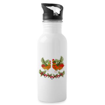Hahn mit Henne - Trinkflasche mit integriertem Trinkhalm - Weiß - Rechts