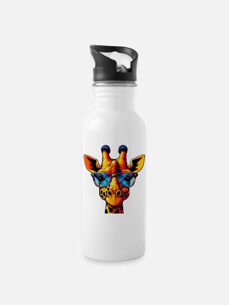 Giraffe - Trinkflasche mit integriertem Trinkhalm - Weiß