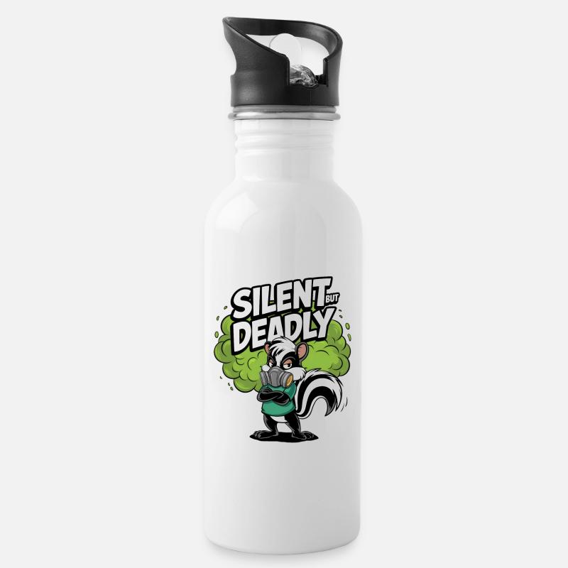 Lautlos, aber tödlich - Trinkflasche mit integriertem Trinkhalm - Weiß