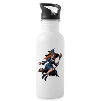 Halloween - Witch with Broom Horror with Pumpkin - Water bottle with straw - white - Right