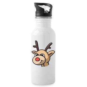 Rudolf Rentier - Trinkflasche mit integriertem Trinkhalm - Weiß - Rechts