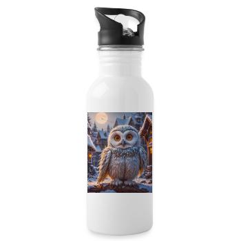 Super süße Vögel – Schneeeule - Trinkflasche mit integriertem Trinkhalm - Weiß - Rechts
