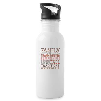 Familien Herbst Wortkunst Thanksgiving Design - Trinkflasche mit integriertem Trinkhalm - Weiß - Rechts