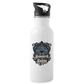 Hammered And Happy - Water bottle with straw - white - Right