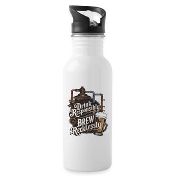 Drink Responsibly, Brew Recklessly - Water bottle with straw - white - Right